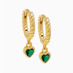 Adina Eden Dangling Bezel Heart Textured Huggie Earrings